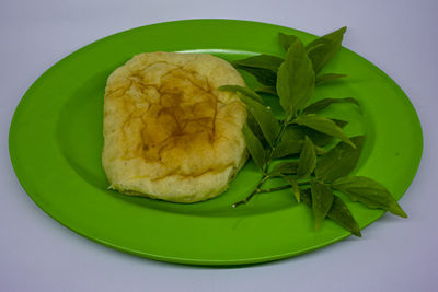 High angle view of meat in plate