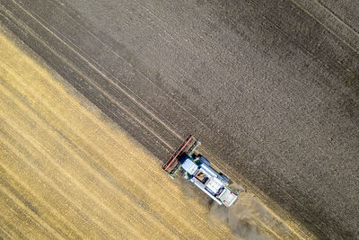 High angle view of motorcycle on field