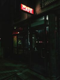 Illuminated text at night