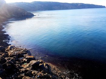 High angle view of rocks on beach