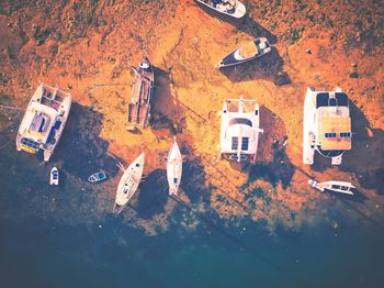 High angle view of boats