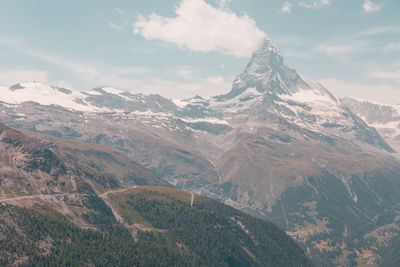 Scenic view of snowcapped mountains against sky