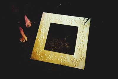 High angle view of text on black background