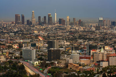 Aerial view of city against sky