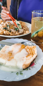 Close-up of breakfast served on table