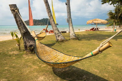 Empty hammocks at beach