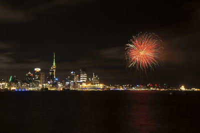 Firework display at night