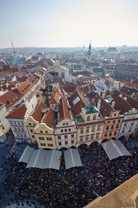 High angle view of buildings in city