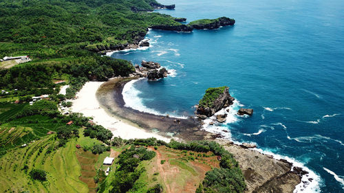 High angle view of beach against sky