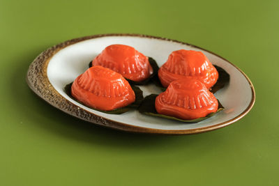 Close-up of dessert in plate on table