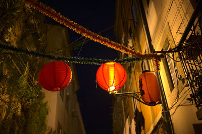 Low angle view of illuminated lanterns