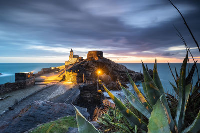 Evening perspectives on the church of san pietro in portovenere, liguria, italy, europe 