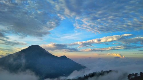 Scenic view of mountains against sky during sunset