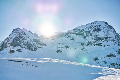 Chairlift in the station of formigal at sunset