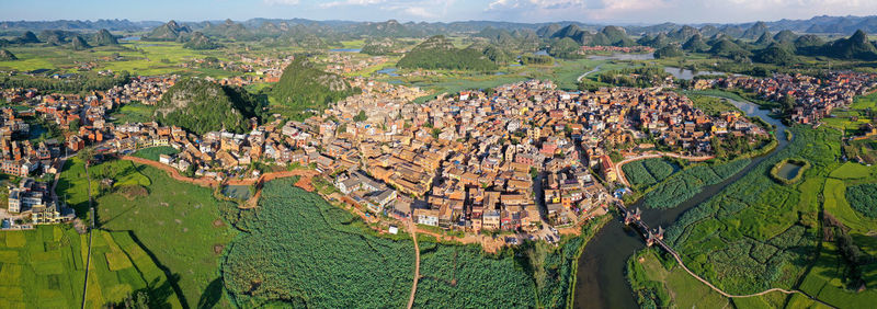 Aerial view of puzhehei scenic area in yunnan, china