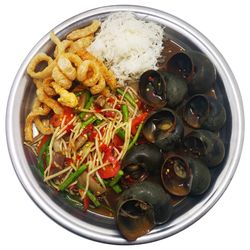 High angle view of meal served in bowl