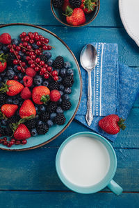 High angle view of breakfast in bowl on table