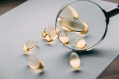 High angle view of glasses on table