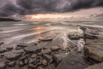 Scenic view of sea against sky during sunset