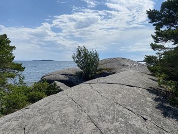 Scenic view of rocks against sky