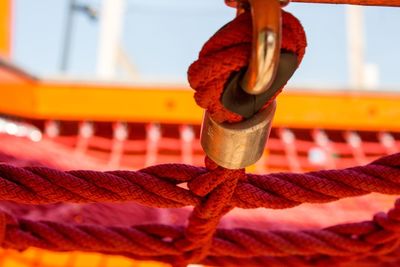 Close-up of rope tied to metal