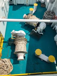High angle view of ropes in ship