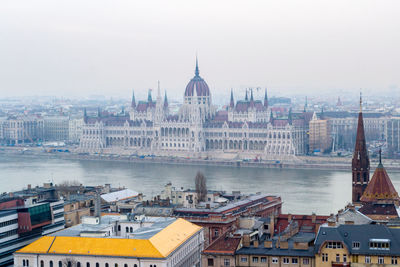 High angle view of buildings in city