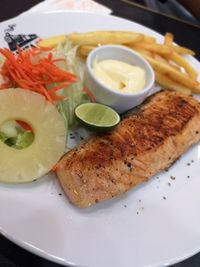 High angle view of meal served in plate