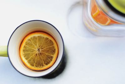 High angle view of tea on table