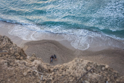 High angle view of man on beach