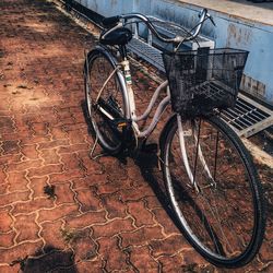 High angle view of bicycle in basket