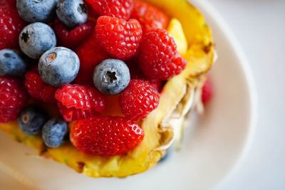 Close-up of strawberries in plate