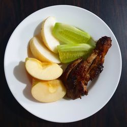 High angle view of breakfast in plate on table