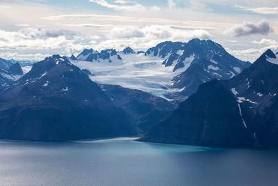 Scenic view of snowcapped mountains against sky