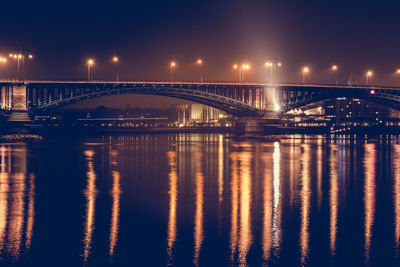 Bridge over river at night