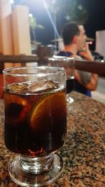 Close-up of beer in glass on table