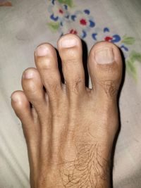 High angle view of human feet