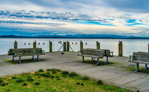 A view of the olympic mountain range across the puget sound.. 