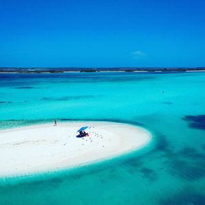 Scenic view of sea against blue sky