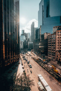 High angle view of buildings in city against sky