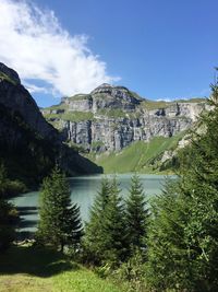 Scenic view of lake and trees against sky