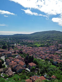 High angle view of townscape against sky