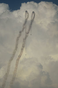 Low angle view of airplane flying against sky