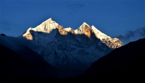 Bhagirathi group of peaks at sunset from bhojbasa, uttarakhand, india 