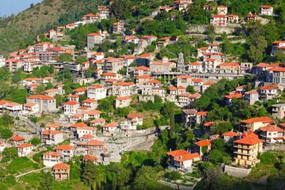 High angle view of houses in city