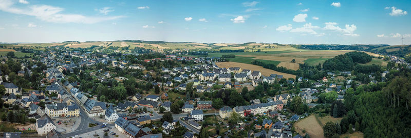 High angle view of townscape against sky