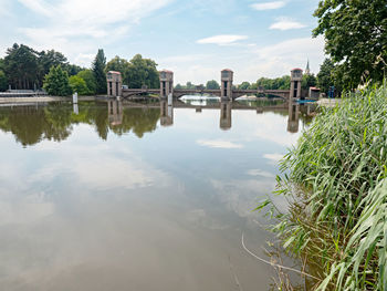 Hydroelectric plant on elbe -labe river in nymburk. the labe river weir of hydro power plant