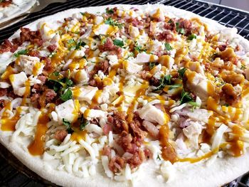 High angle view of food served in plate