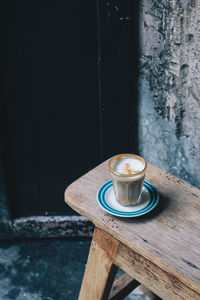 Close-up of coffee cup on table