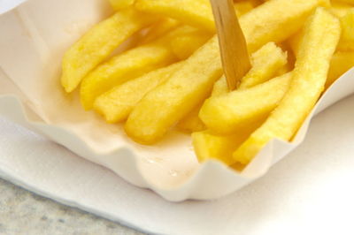 High angle view of fresh white fries